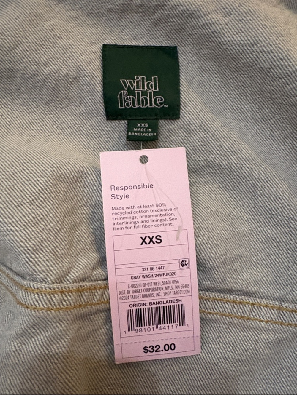 Wild Fable XXS Cropped Light Gray wash Frayed Hem Denim Jacket - NWT - Picture 3 of 3